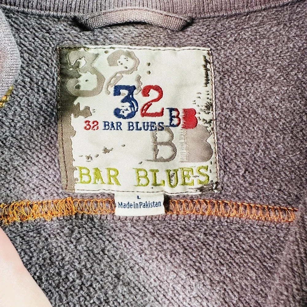 32 Bar Blues Right In The Middle Washed Knit Vest Sweater Men Large Brown Fleece